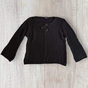 BELAMIE Black Lagenlook Crew Neck Sweater Decorative Wood Buttons Boho Women's L